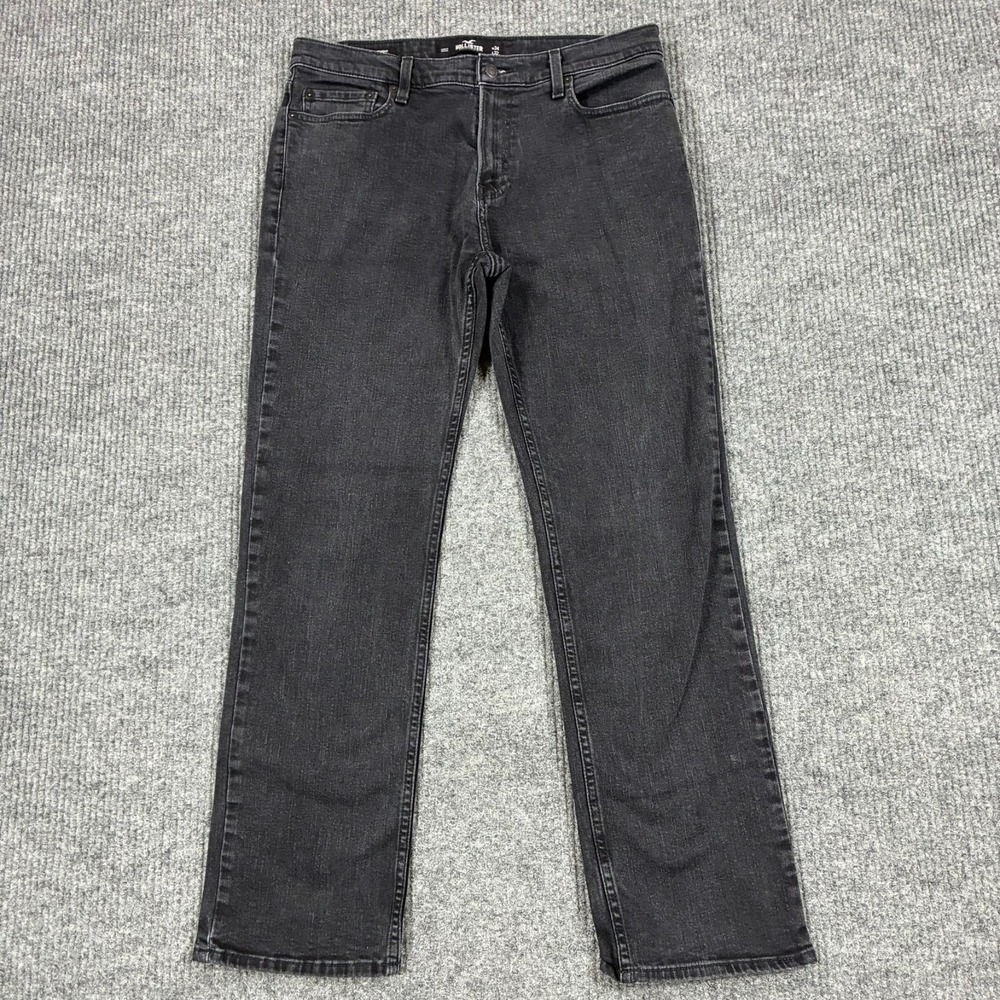 Hollister Mens Classic Straight Jeans 34x32 Black Denim Epic Flex Low Rise